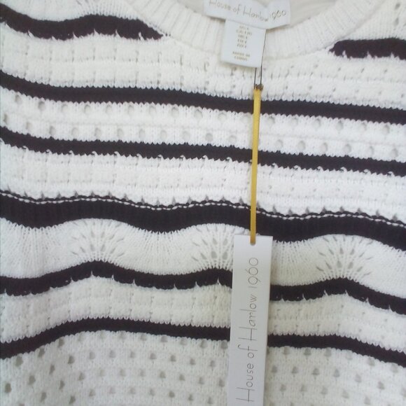 House of Harlow 1960 2PC Crocheted Blck/Whte Stripe Top & Maxi Skirt Size: L NWT - Picture 4 of 12
